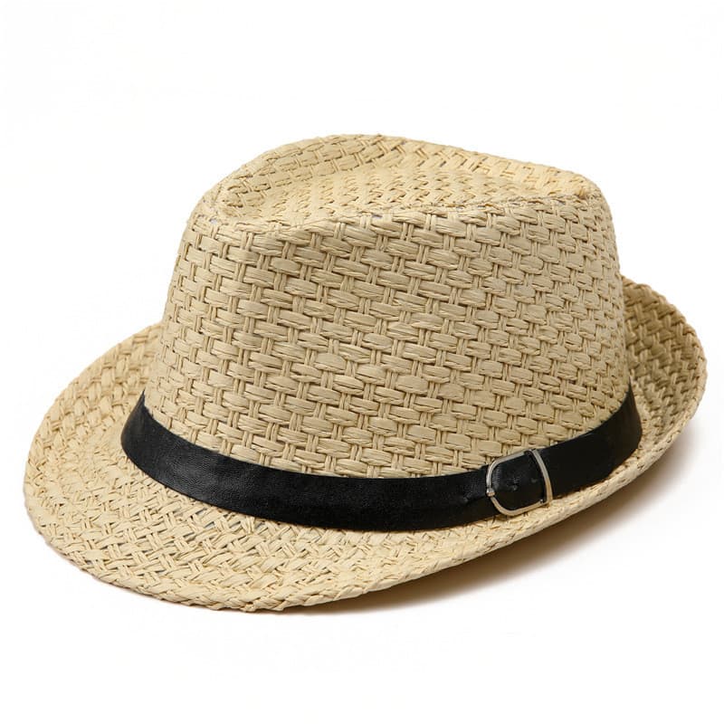 Chapéu masculino com fivela de couro enrolado, chapéu de Jazz, primavera verão, guarda-sol, praia, chapéu de palha, esca