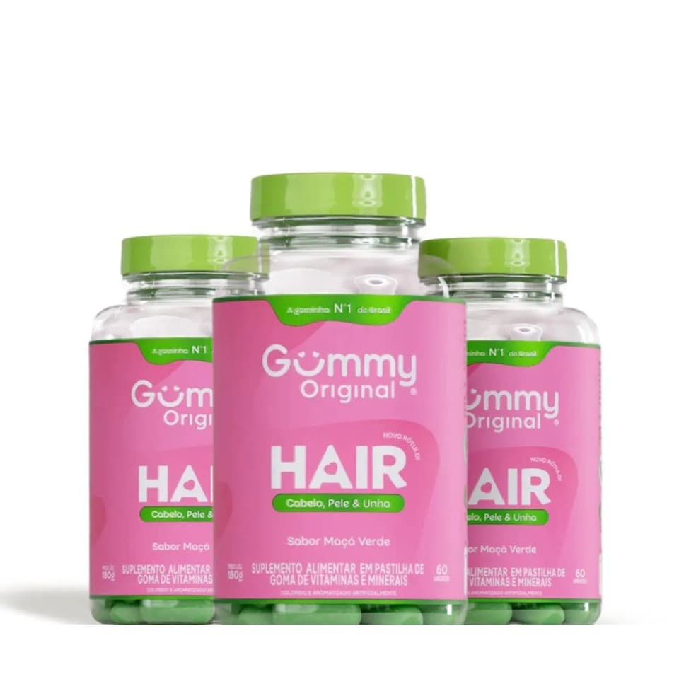 Kit com 3 Gummy Hair Maçã verde