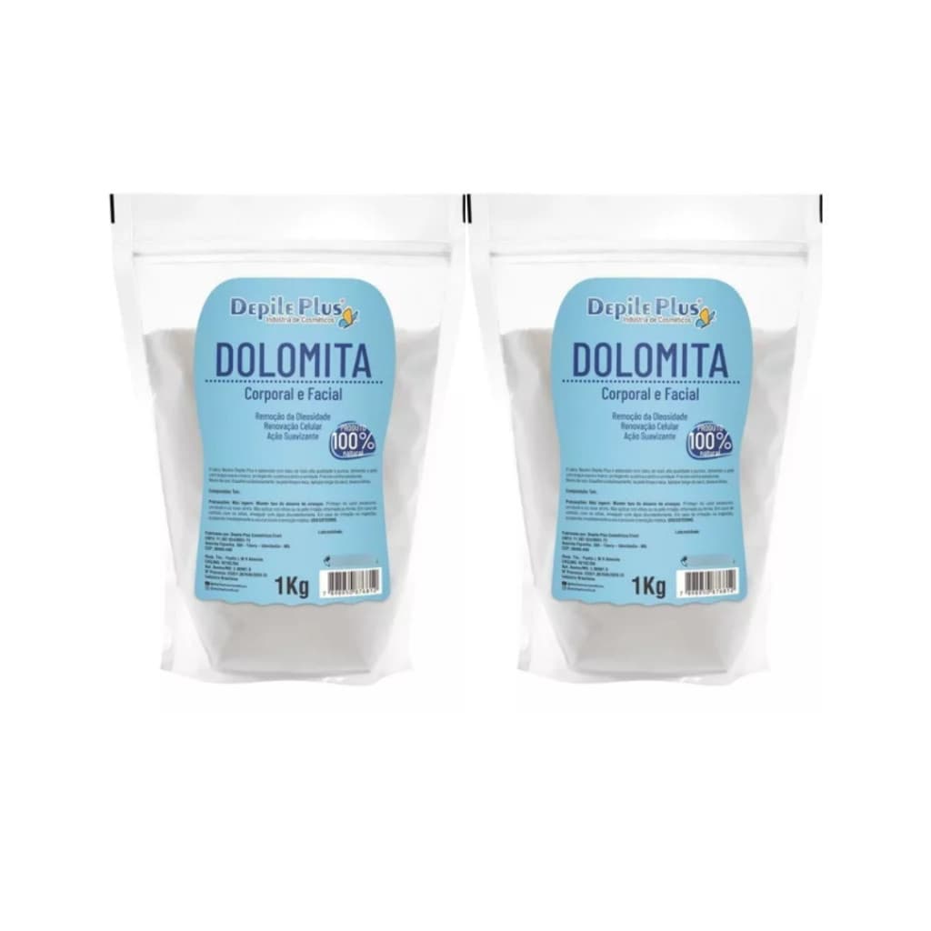 Kit 2 Dolomita Depile Plus 1Kg  Neutro Ultrafino Corporal e Facial