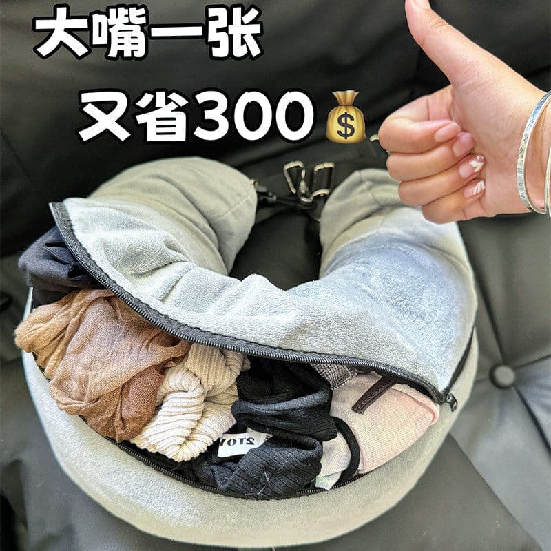 [Ferramenta útil para aeronaves baratas] Fronha em forma de u para viagem, bolsa de armazenamento portátil, plugue recar