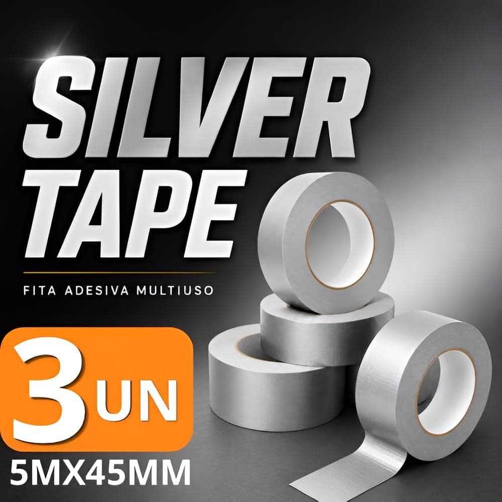 Fita Adesiva Silver Tape Multiuso 5 Metro Multiuso 45mm Resistente a Prova D'agua Prata Cinza