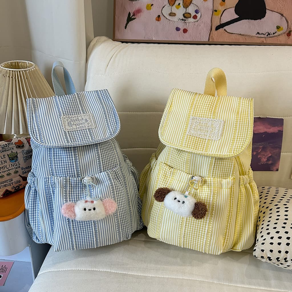 Doce menina bonito xadrez viagem pequena mochila menina de alto valor leve mochila menina coração compras aba mochila
