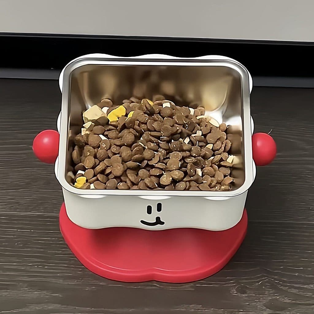 Tigela fofa para animais de estimação, aço inoxidável, grande diâmetro, proteção aumentada para pescoço, tigela para gat
