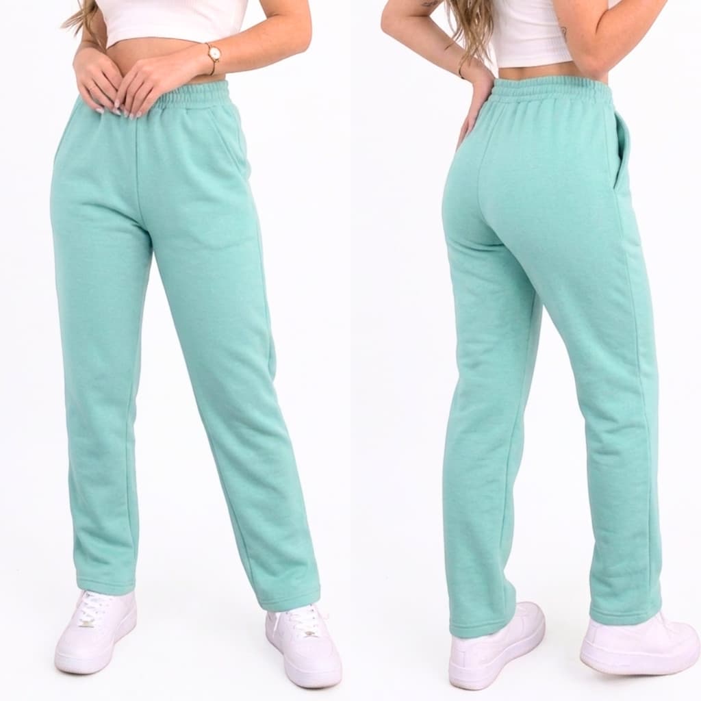 Calça Moletom Feminina Inverno Basica com Bolsos e Cintura Alta