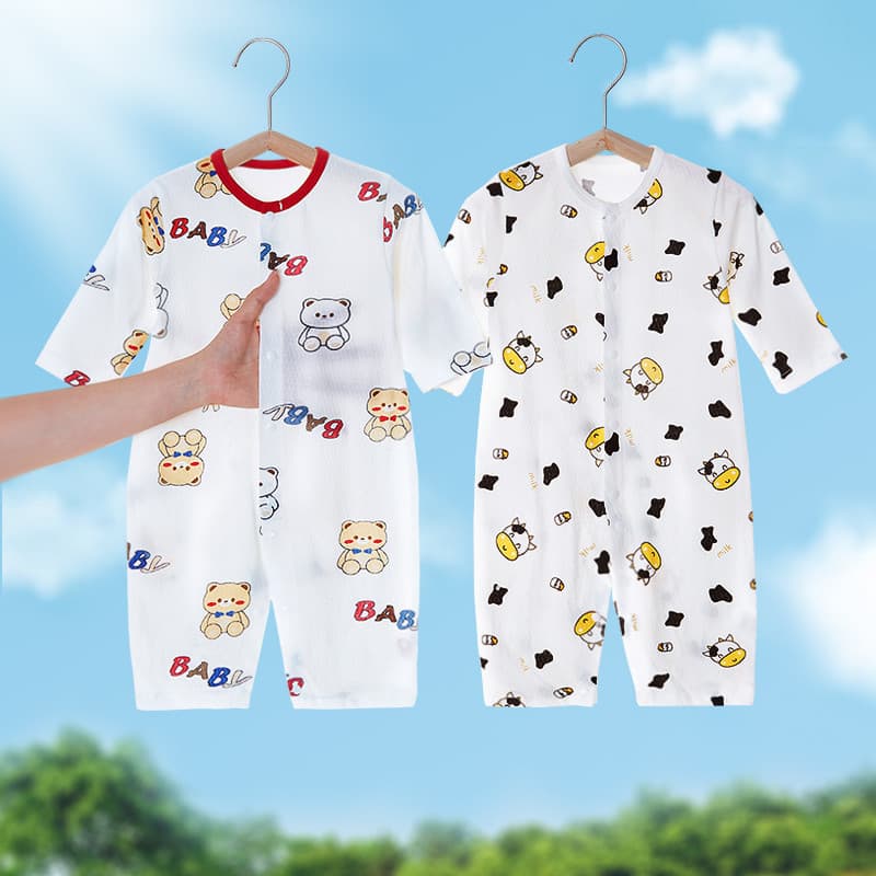 Macacão de bebê verão manga comprida malha exterior Wear meninos estilo fino 2024 Base bebê recém-nascido macacão