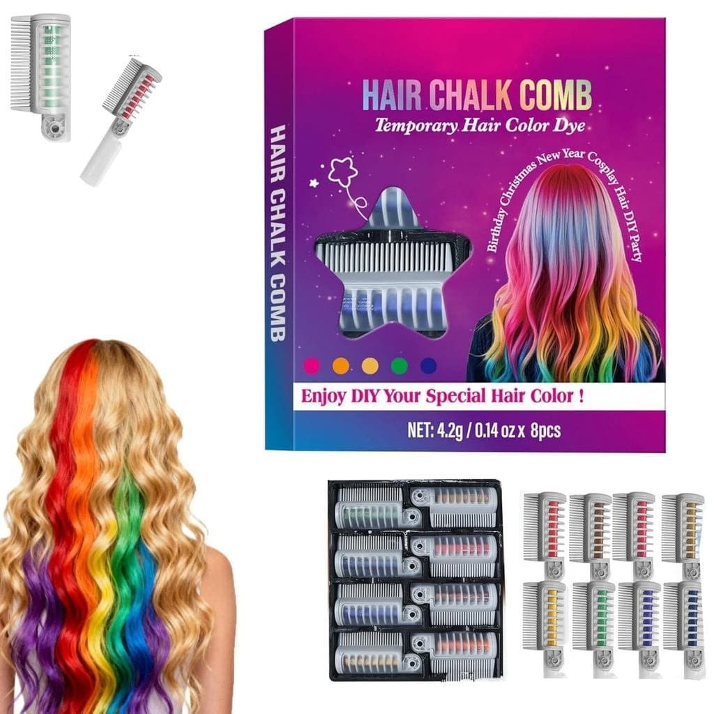 Pentes de Giz para Cabelo Festivos e Divertidos, Pente de Giz Temporário para Colorir o Cabelo, Conjunto de 8 Cores de G