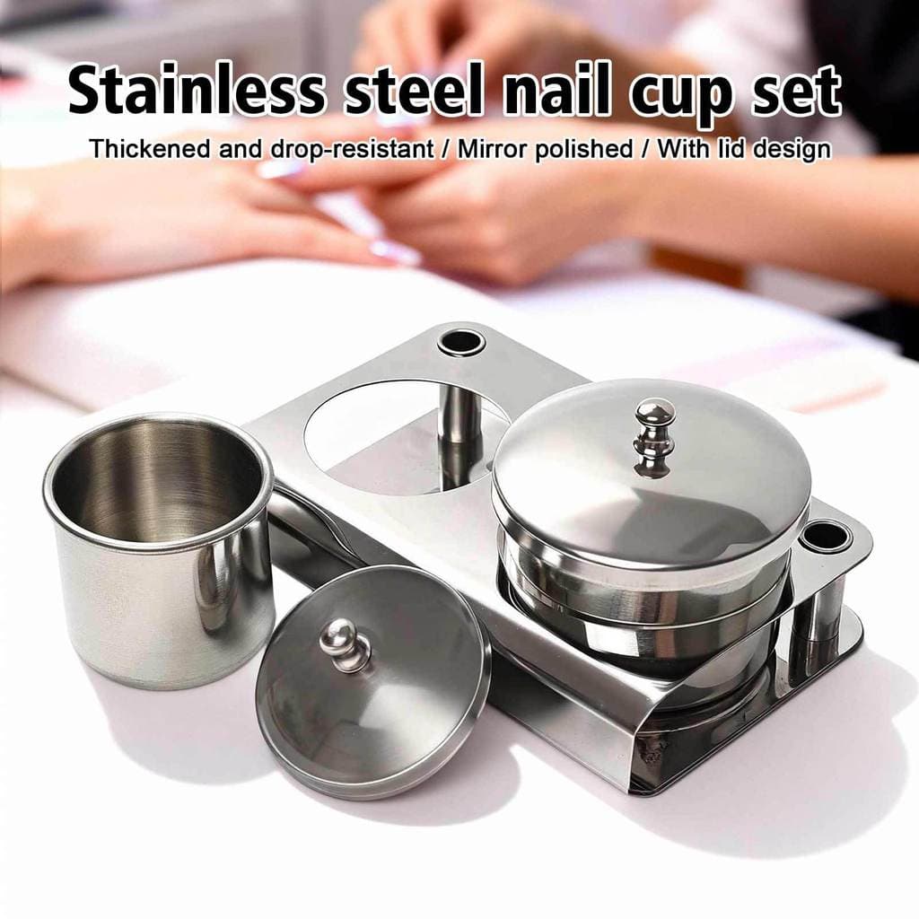 Manicure implement Stainless steel pen cleaning cup, crystal liquid powder cup with lid, dispensing container, stainless