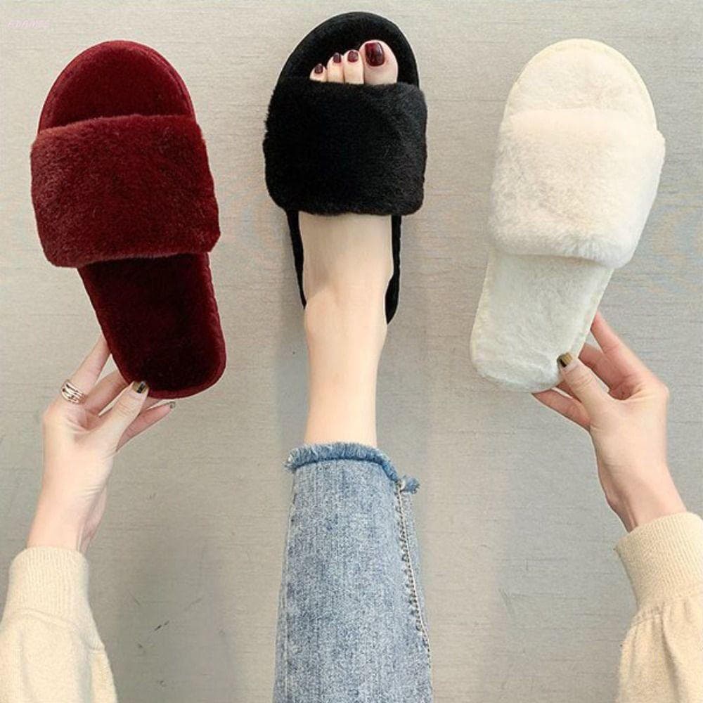 ADAMES Chinelos De Pelúcia De Inverno , Quentes Peludos Para Casa , Sapatos De Chão Antiderrapantes Pele Sintética