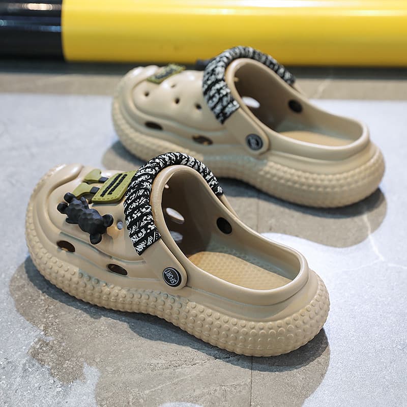 Buraco sapatos femininos verão exterior usar sola grossa aumentado Toe-coberto sandálias estudantes do ensino médio pisa