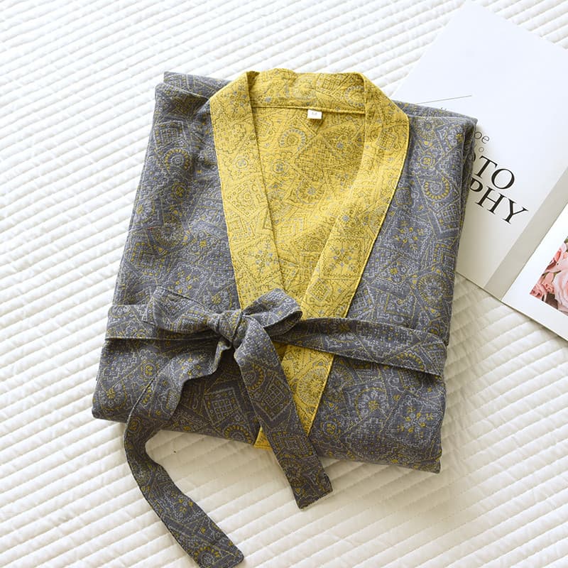 Homens primavera outono puro algodão fino camisola longa pijamas antigo High-End casa rendas banho quatro estações roupã