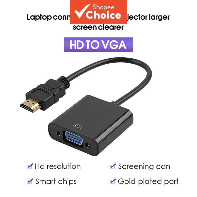 Cabo conversor HDMI para VGA trançado 1080p com áudio para PC, HDTV, laptop, TV, projetor