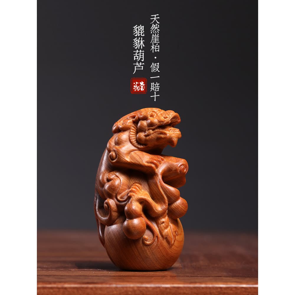 Natural Thuja auspicioso Ruyi Pixiu cabaça criativa Wenwan lidar com peça casa sorte fortuna próspera prosperidade