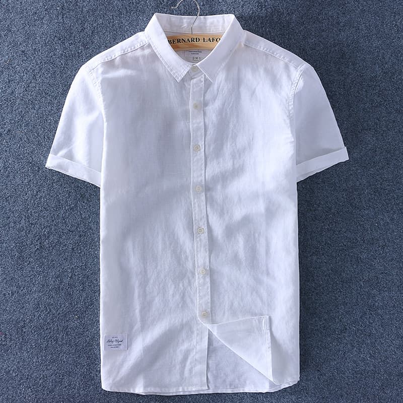 Sabaqi juventude masculina gola pequena camisa de linho de manga curta algodão linho fino topo verão Casual masculino me