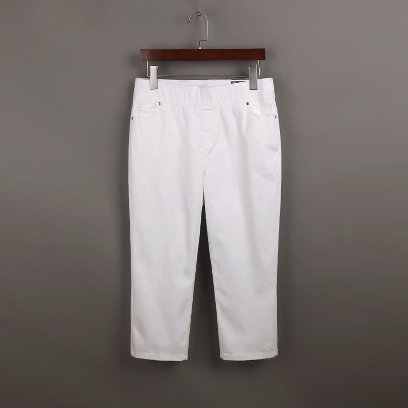 Primavera verão novo estilo 78 pontos cintura elástica branco Casual Jeans feminino pedido exterior 100kg tamanho grande