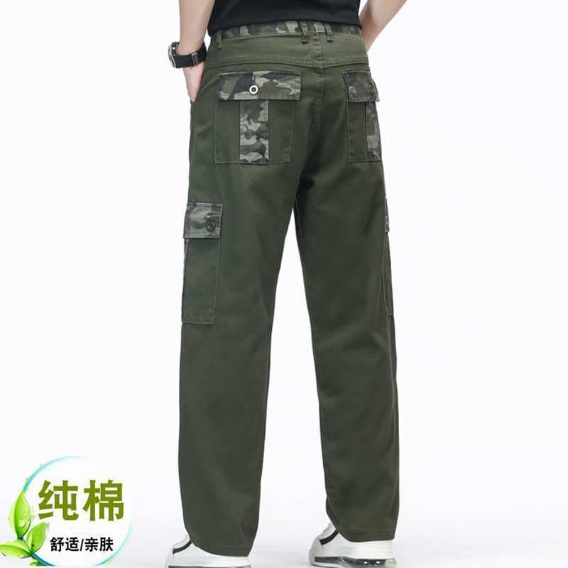Macacão masculino solto em linha reta Multi-bolso calças casuais de algodão calças de trabalho seguro de trabalho calças
