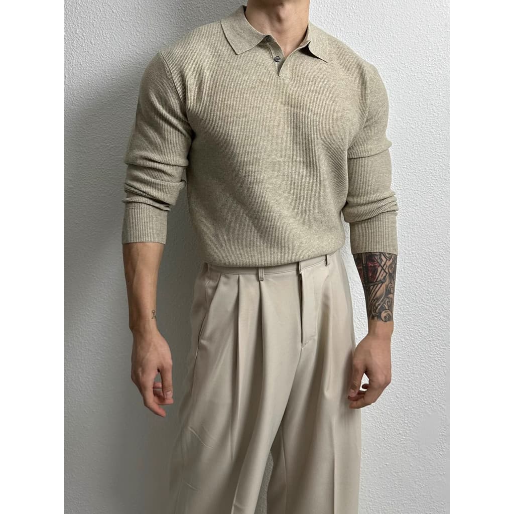 Americano Retro High-End camisa Polo de malha masculina novo estilo versão coreana pele-amigável All-Match solto todos u