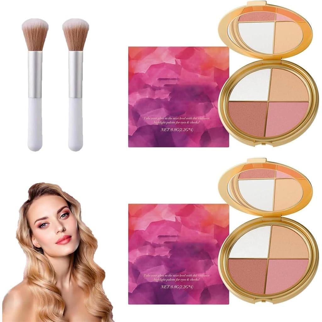 Paleta de Iluminação para Olhos e Bochechas Glowjiu Glow Gallery, Maquiagem à Prova d'Água com Blush e Sombra Iluminador