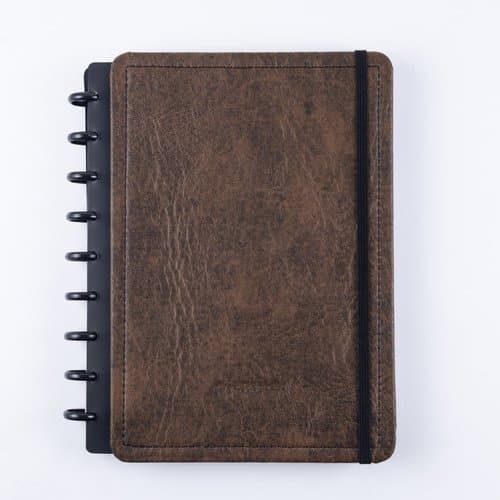 Caderno Couro Brown Luxo Médio Reposicionável Anotações Capa Dura Organizador Diário Sofisticado Prático Oferta Promoção