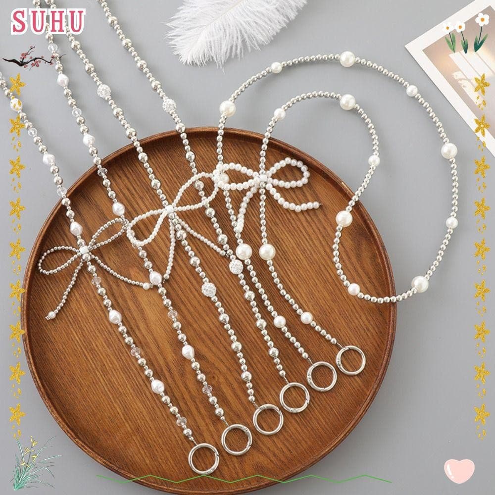 Cordão De Telefone Com Contas De Laço Prateado SUHU , Corda Anti-Perda De Luxo Elegante , Feito À Mão