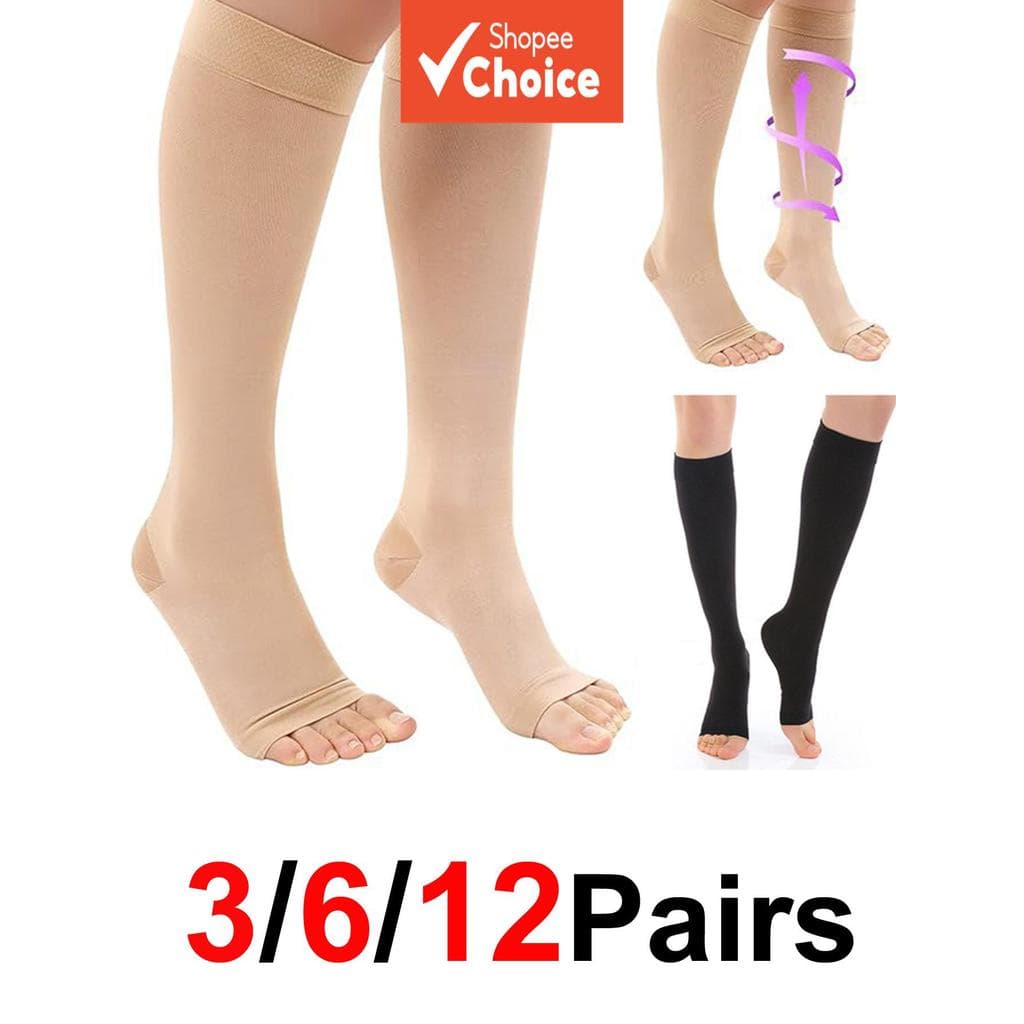 3 Pares Plus Size S-XLXL Correndo Atletismo Mangas De Compressão Perna Bezerro Masculino 30-40mmHg Toeless Meias Varizes