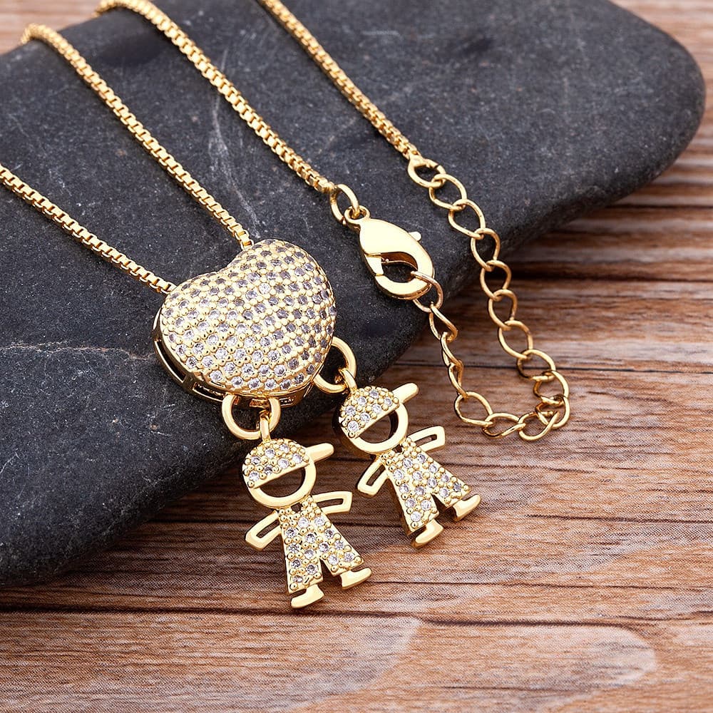 Novo Design Menina Garoto Pingente Personalizado Ouro Cor Coração Colares Em Forma De Mulheres Jóias Femininas