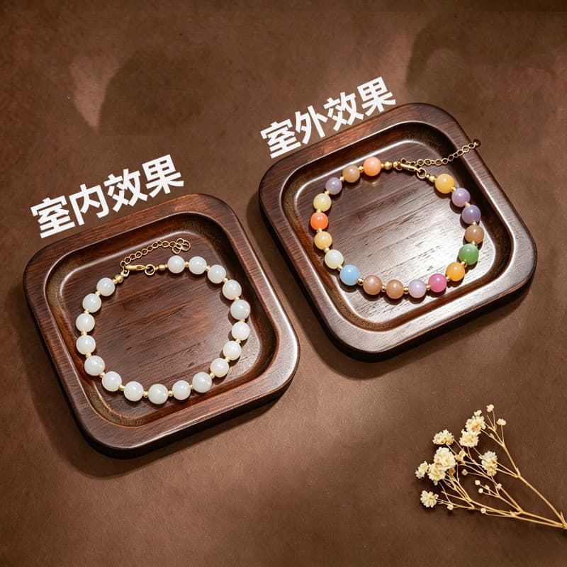 Conjunto de Colar e Pulseira Coloridos com Contas de Dopamina que Mudam de Cor, Gargantilha com Laço para Praia de Verão
