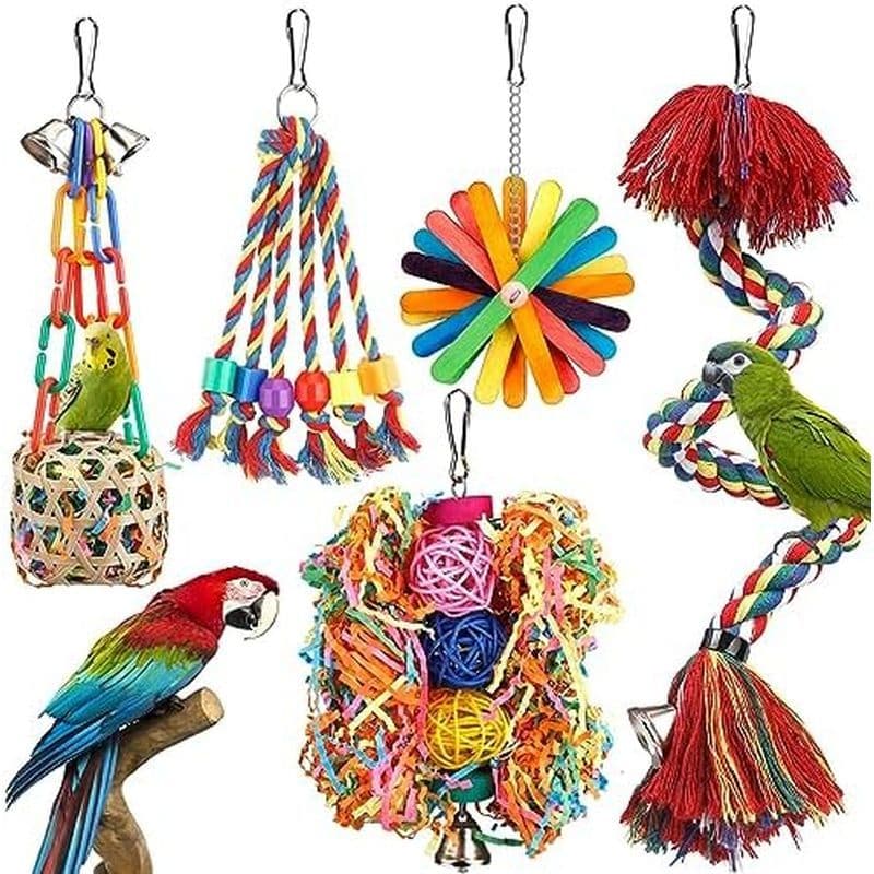 Brinquedos Para Pássaros Poleiro De Corda Com Sino Colorido Pássaro Mastigando Trituração Forrageamento Papagaio Balanço