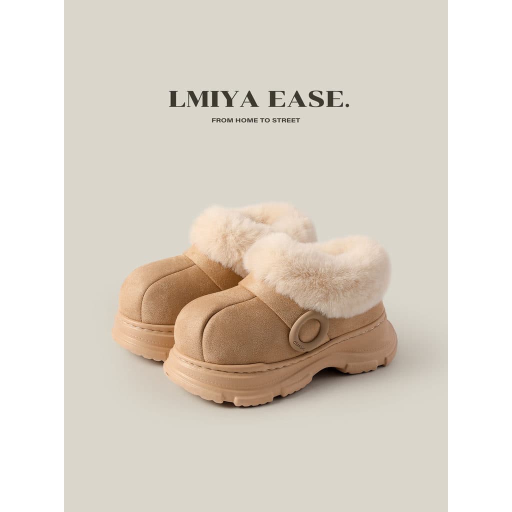 Chinelos de algodão de salto de pelúcia feminino sapatos de algodão quente 2025 novo estilo outono inverno botas de neve