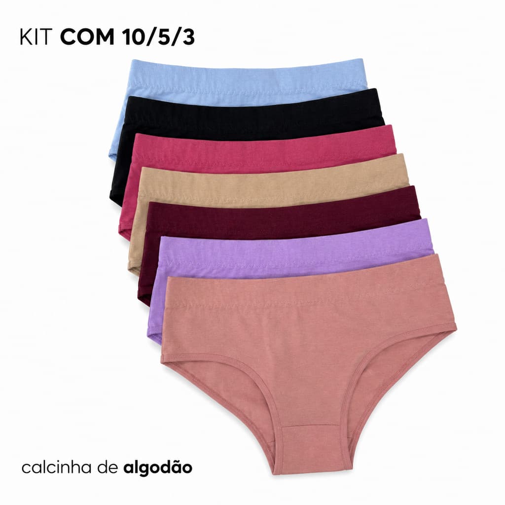 Kit 5 Calcinha de  Algodão Cós Alto Calcinha Cintura Alta Feminina Confortavel Dia a Dia