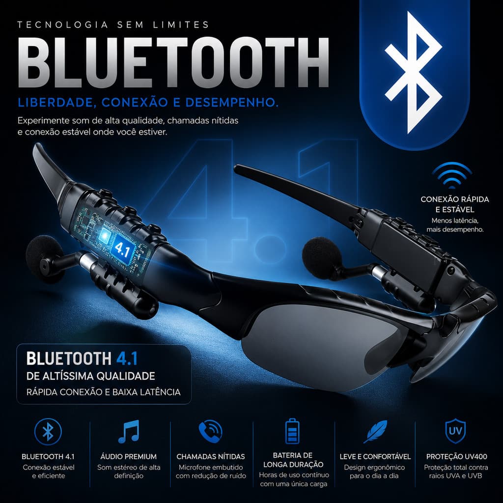Óculos Ciclista Bluetooth Mp3 Com Fone Ouvido Lente Premium