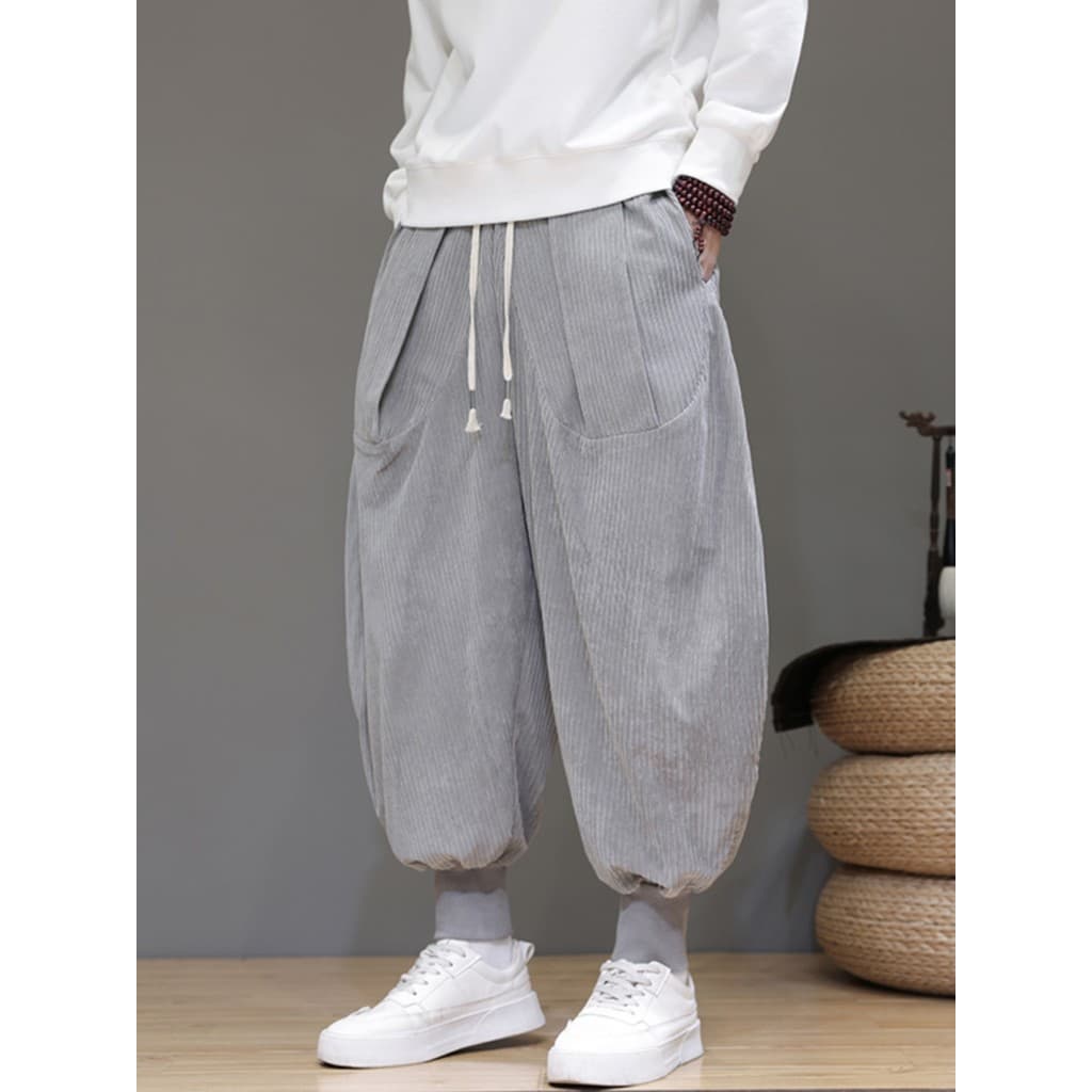 Primavera estilo chinês calças Leggings de veludo masculino solto Casual Bloomers mais gordura plus Size Harem calças na