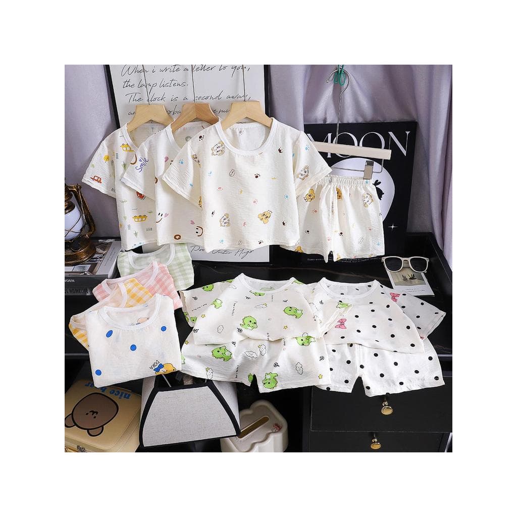 Verão novo estilo infantil nuvem algodão terno de manga curta meninos meninas pijamas respiráveis Shorts médio pequeno c
