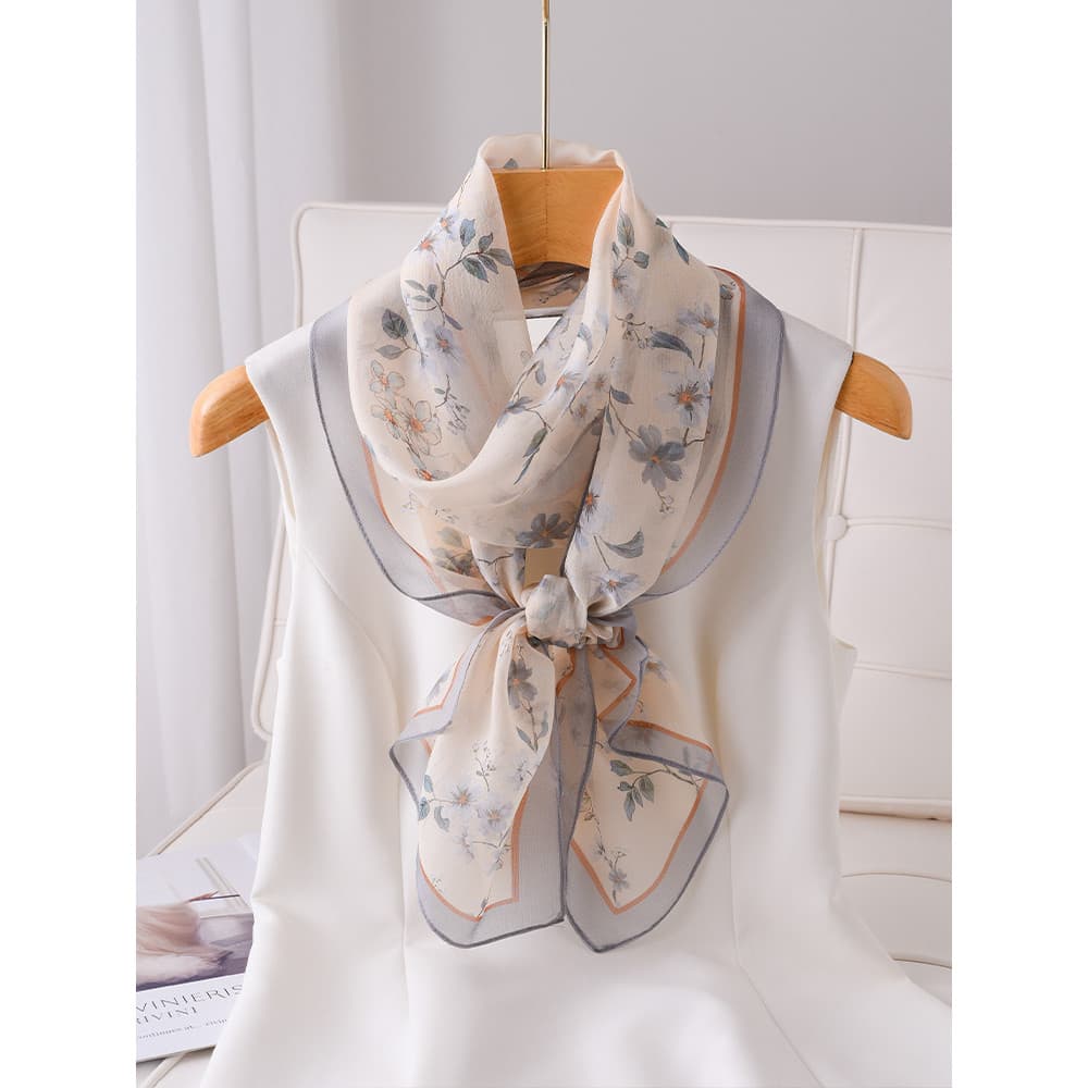Lenço de seda feminino verão estilo fino proteção solar pescoço proteção pequena tira longa lenço estreito de seda gaze