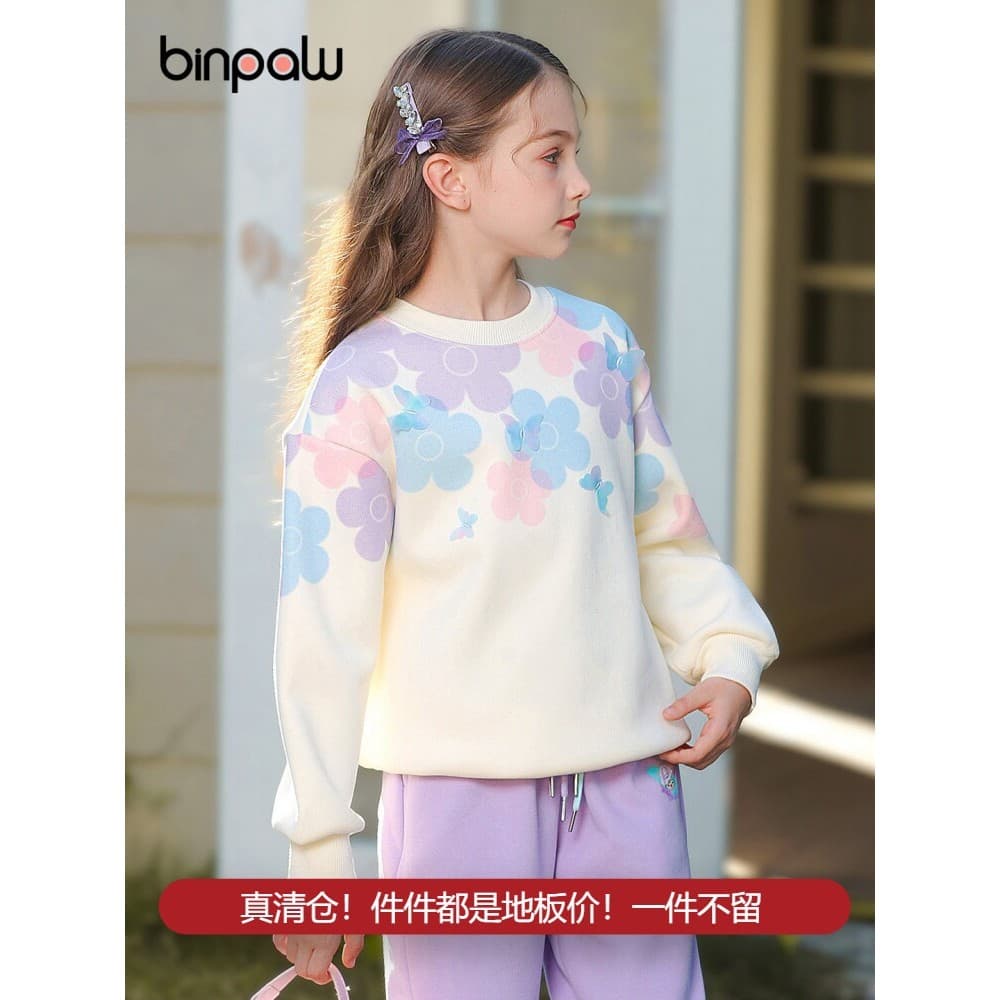 Roupas infantis recém-chegados Boutique de alta qualidade feminino outono moletom moda Tie-Dye Hua algodão flor em torno