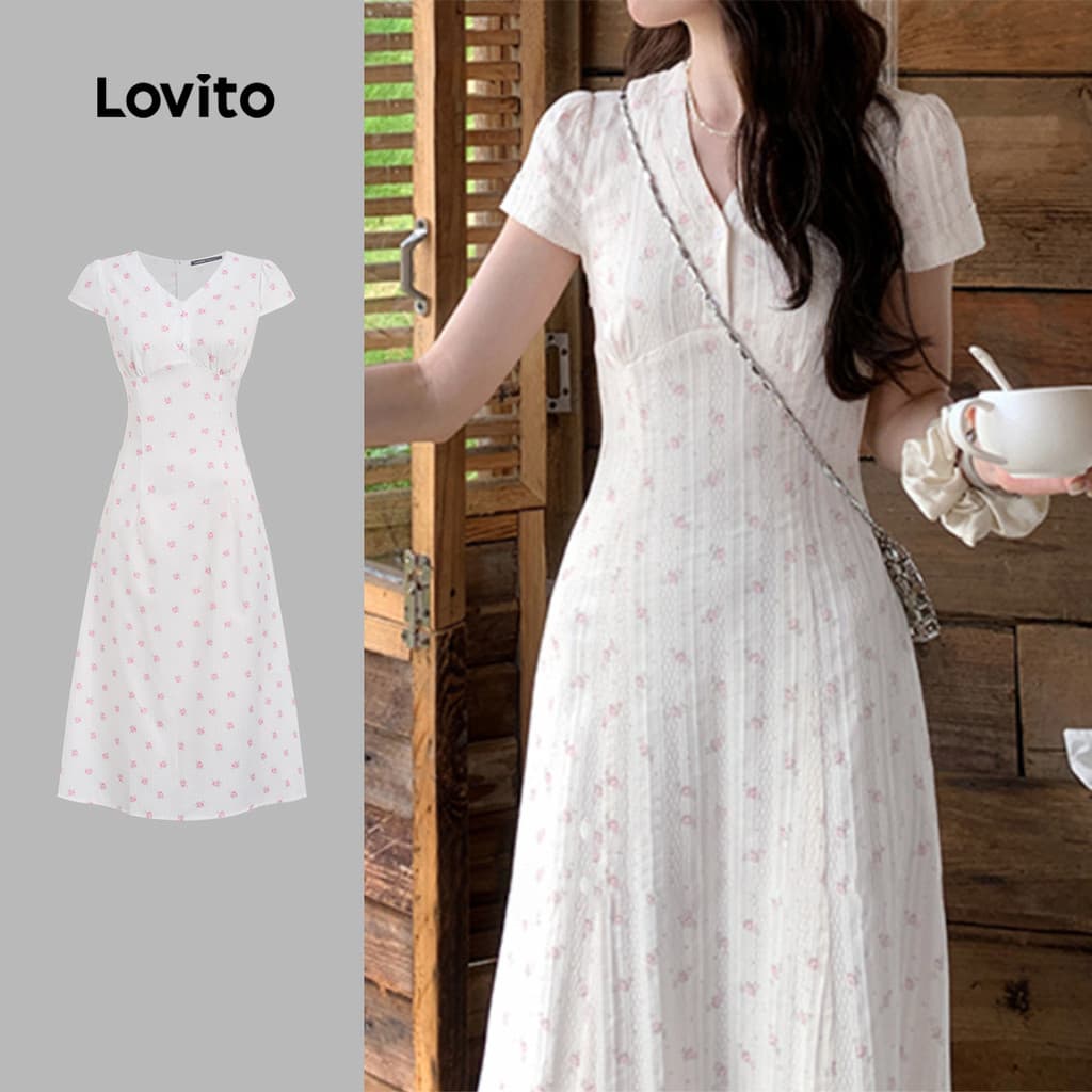 Lovito Vestido Casual primavera/verão vestido damasco para mulheres LK3AD281