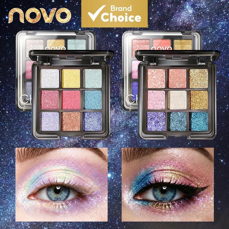 Nova Paleta de Sombra com 9 Cores Holográficas, Brilho & Metálico Arco-Íris, À Prova d'Água, Alto Pigmento, Longa