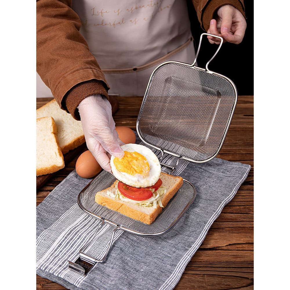 Molde de sanduíche para café da manhã, torradeira, pão, pinças para assar, forno, molde doméstico 304, aço inoxidável