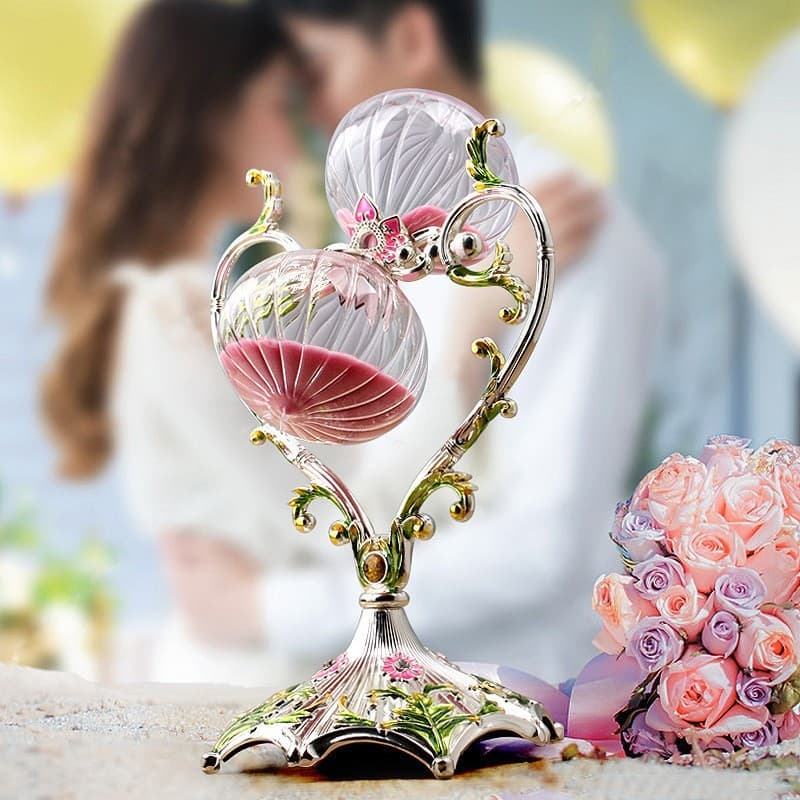 Novo estilo europeu em forma de coração tempo ampulheta temporizador ornamentos High-End sentimento amor vidro Glitter o