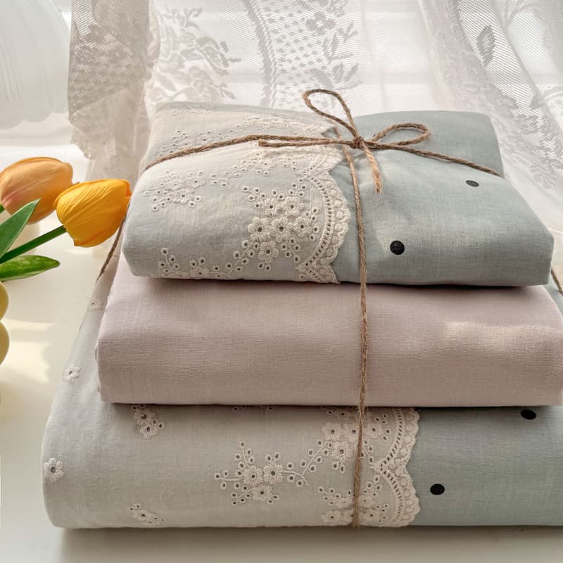 Ins estilo sal marinho Latte cama de algodão lavado conjunto de quatro peças puro algodão puro renda lençol colcha capa