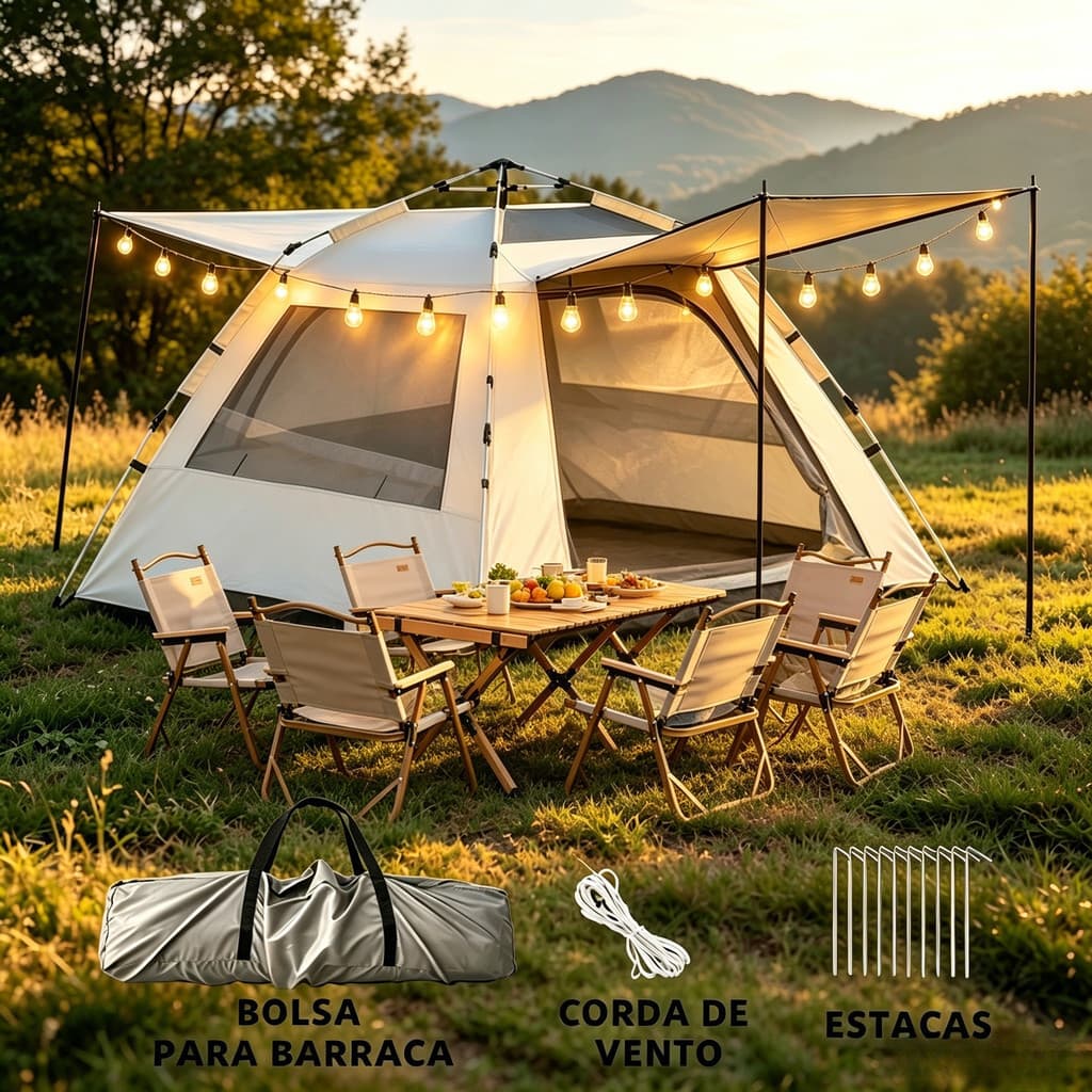 Tenda 4 lados com janelas, ótima ventilação, revestimento prateado com proteção UV e montagem ágil