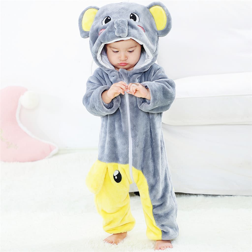 Macacão Infantil De Flanela De Dinossauro Elefante , Fantasia De Animal Com Capuz , Pijama Macio E Quente Para Recém-Nas