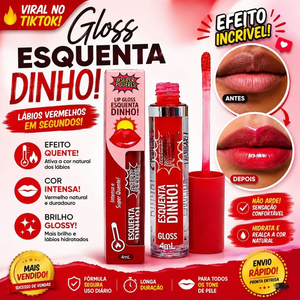 Lip Gloss Esquentadinho Volumoso – Efeito Plump e Brilho Intenso | Lábios Hidratados e Radiantes