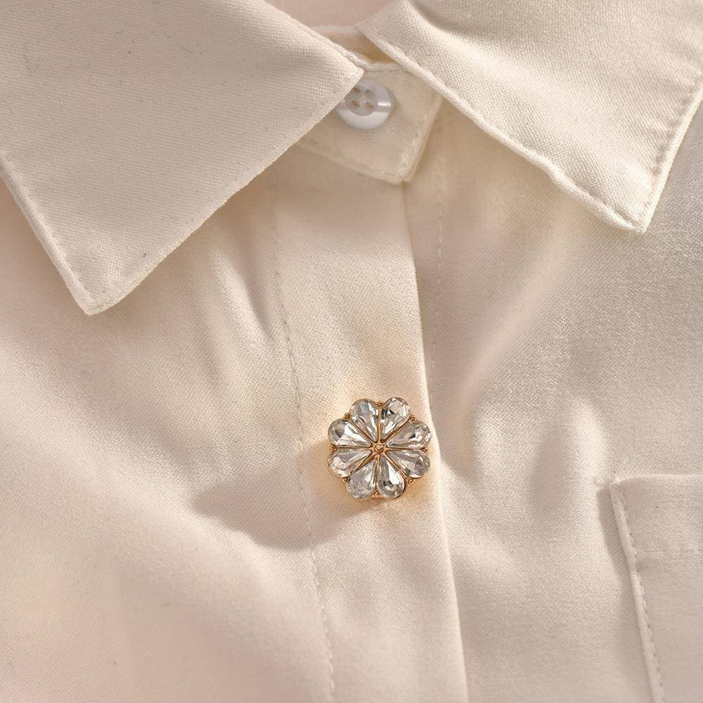 Senhoras temperamento flor strass abotoaduras camisa botões luz luxo High-End Multi-função Anti-reflexo