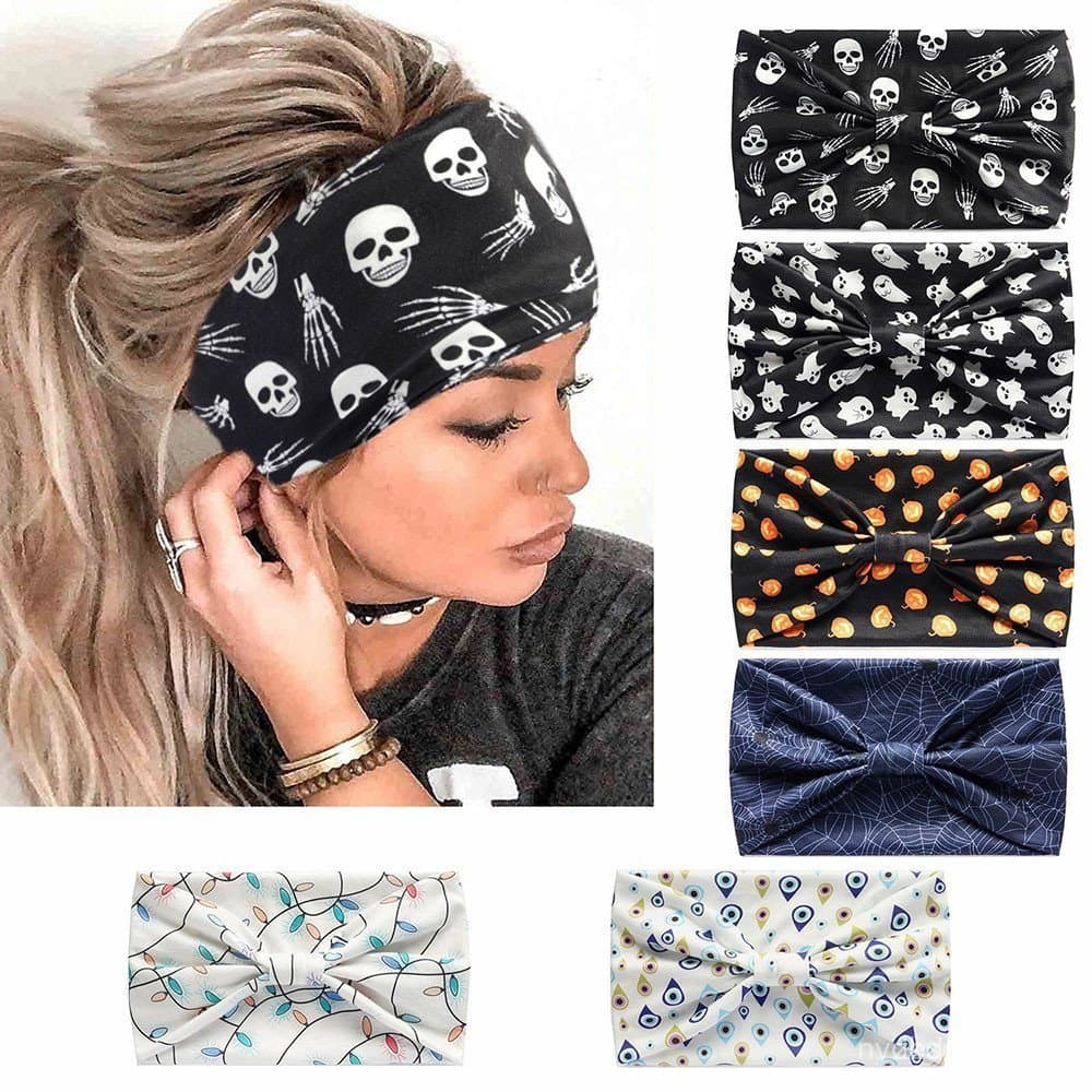 Faixa de Cabelo Elástica Criativa de Halloween com Estampa de Natal, Lenço de Cabeça Macio, Estilo Vintage DIY