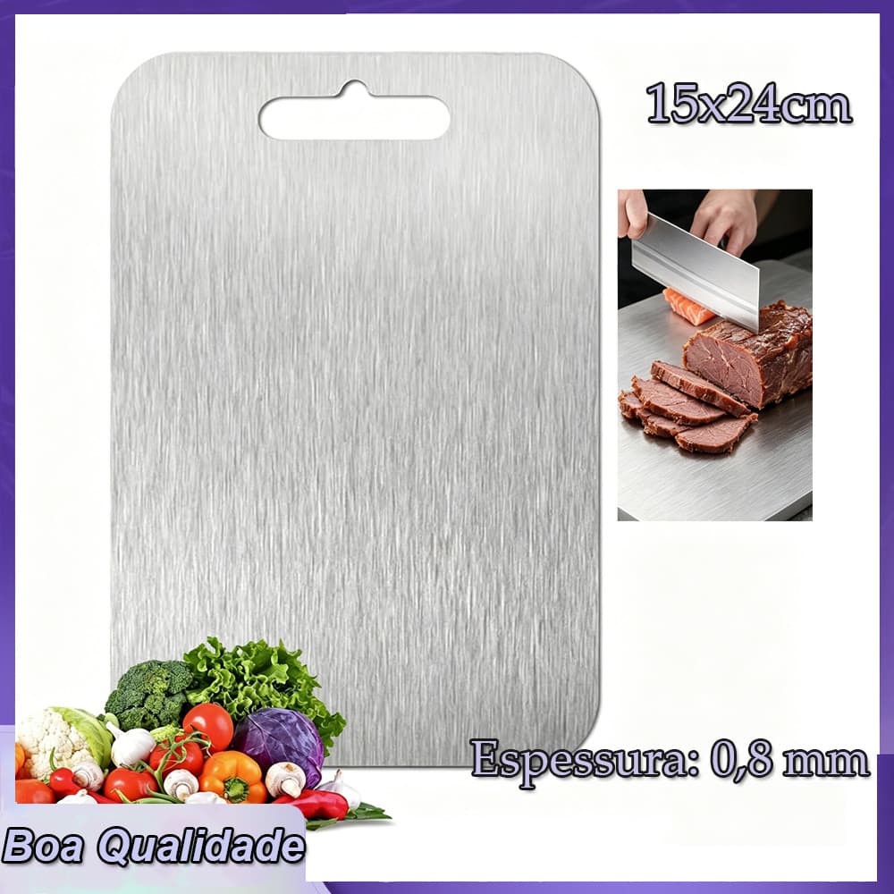 Tábua de Aço Inoxidável para Cozinha Tabua de Corte Tabua de Carne de Cozinha Carne Inox de Cortar 15x24cm