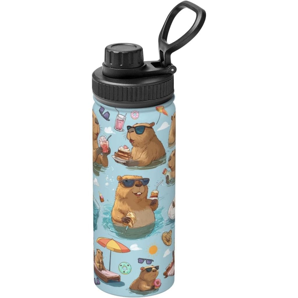 Garrafa Térmica de Aço Inoxidável com Isolamento a Vácuo de 18oz com Mosquetão, Presente Fofo de Capivara para Meninas,