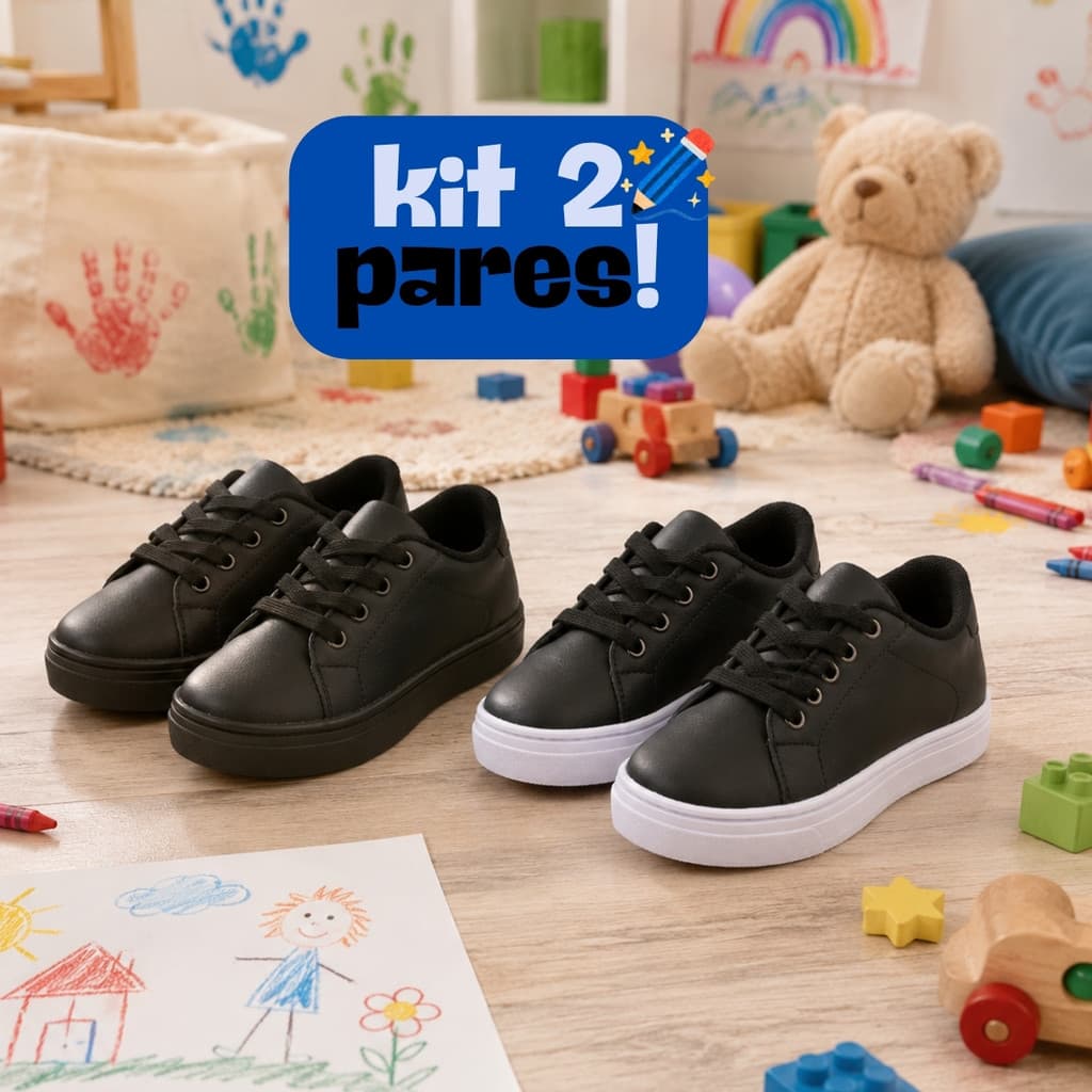 Kit 2 Pares Tênis Infantil Menino Sapatenis Confortável Leve e Macio Para Escola e Passeio