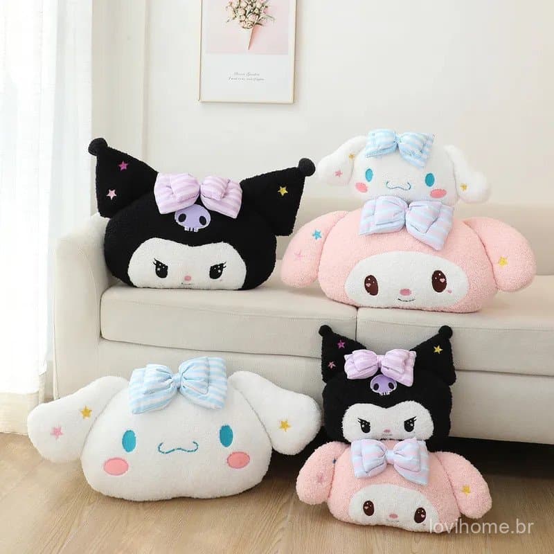 Almofada de Costas Kuromi My Melody Cinnamoroll, Almofada de Pelúcia Anime para Assento de Carro, Sofá, Cama, Decoração