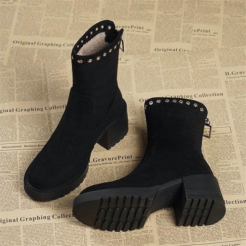 Botas de neve de salto bloco 2026 outono inverno novo estilo sapatos de algodão mais veludo grosso Martin botas de sola