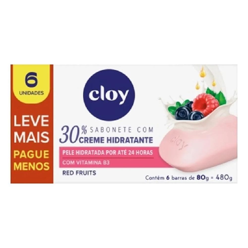 Kit Sabonete Barra Cloy Beauty Bar Ultra Hidratante Red Fruits 6 Unidades